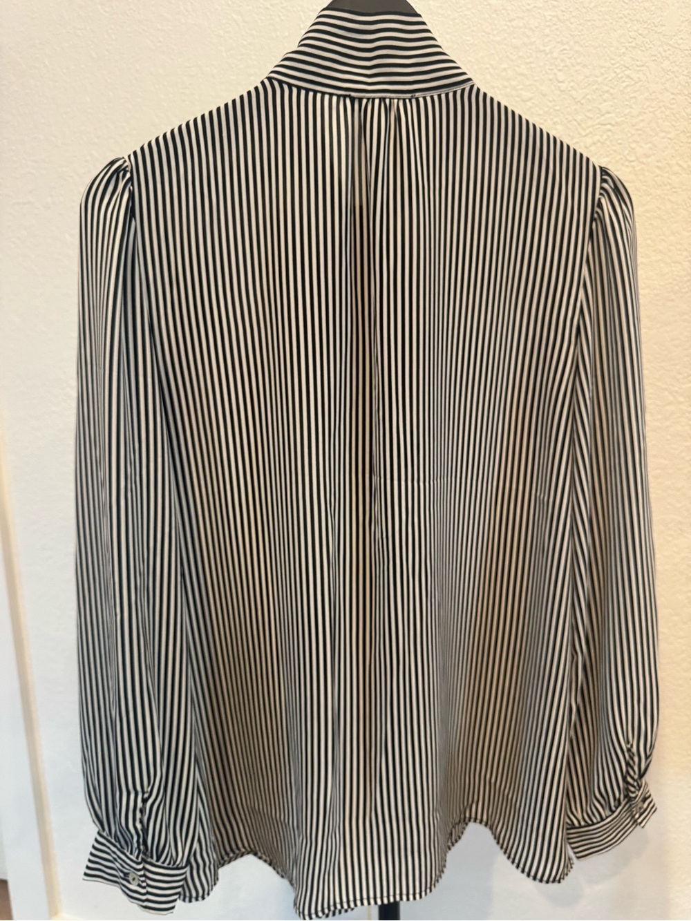 Spense Black and White Vertical Stripe Tie-Neck Blouse - Picture 3 of 4